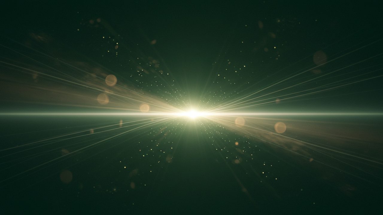 Abstract illustration of data points gathering toward a focused beam